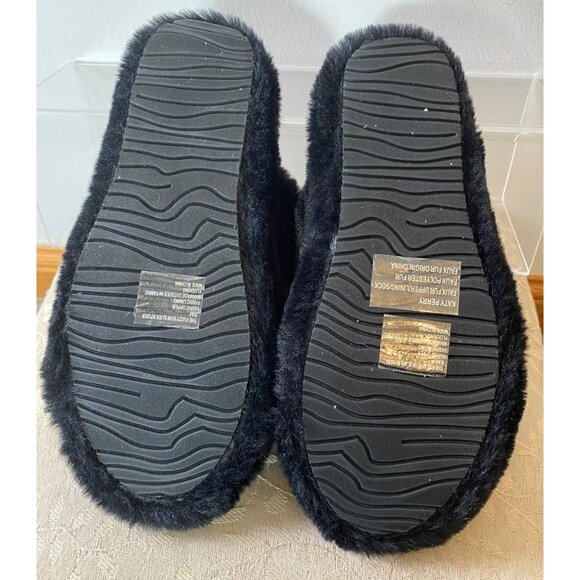 Katy Perry Faux Fur Black Slippers With Gold Bow Comfy Slip-On Shoes Size 6 - Picture 7 of 10